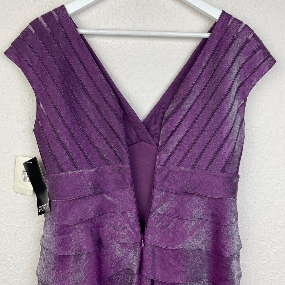 Adrianna Papell Dress Womens 10 Purple Shutter Pleat Mini Short V Neck Formal - Picture 5 of 10